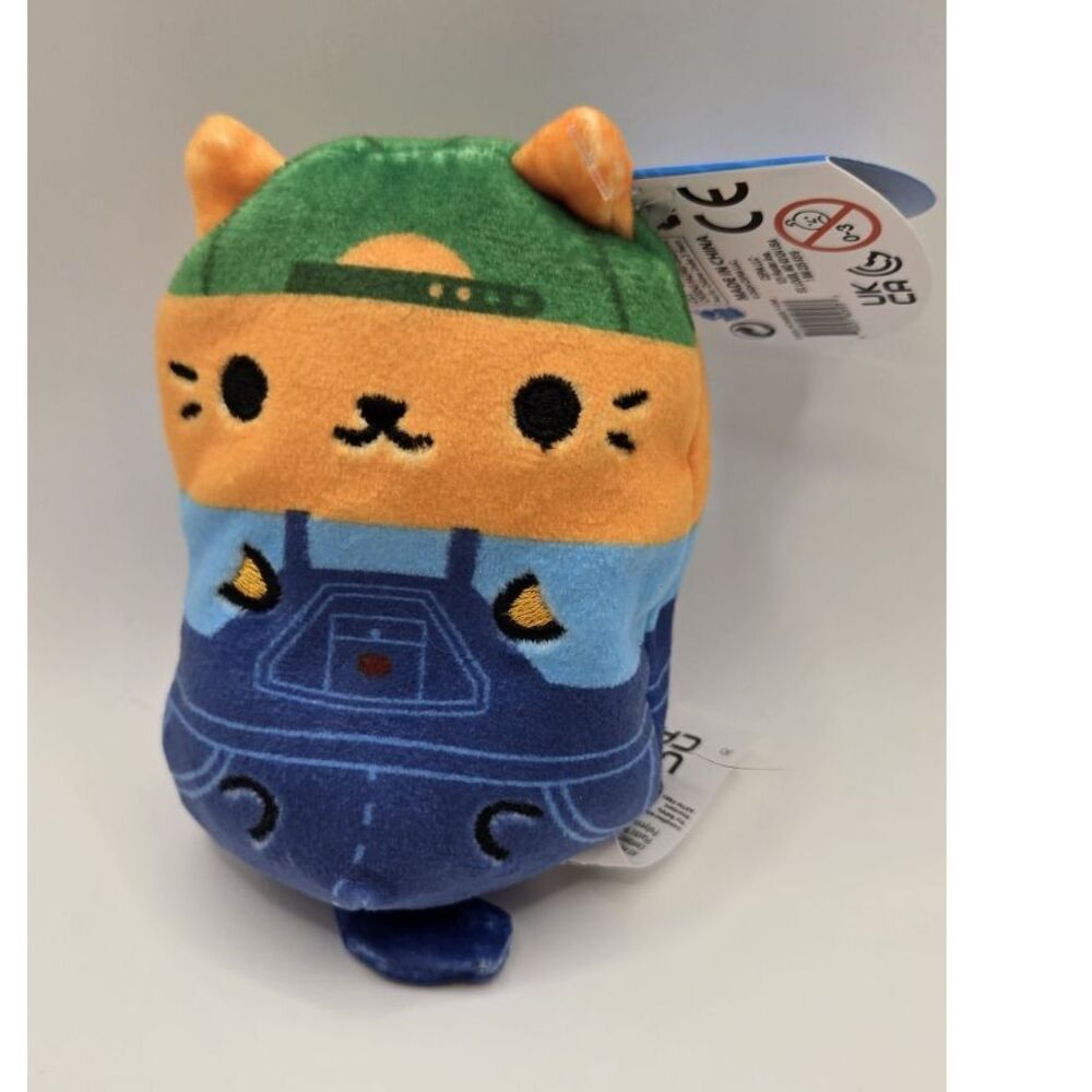 Cats vs Pickles #551 Johnny – Teal Wave – Rare Overalls Cat Bean Plush – CVP NWT